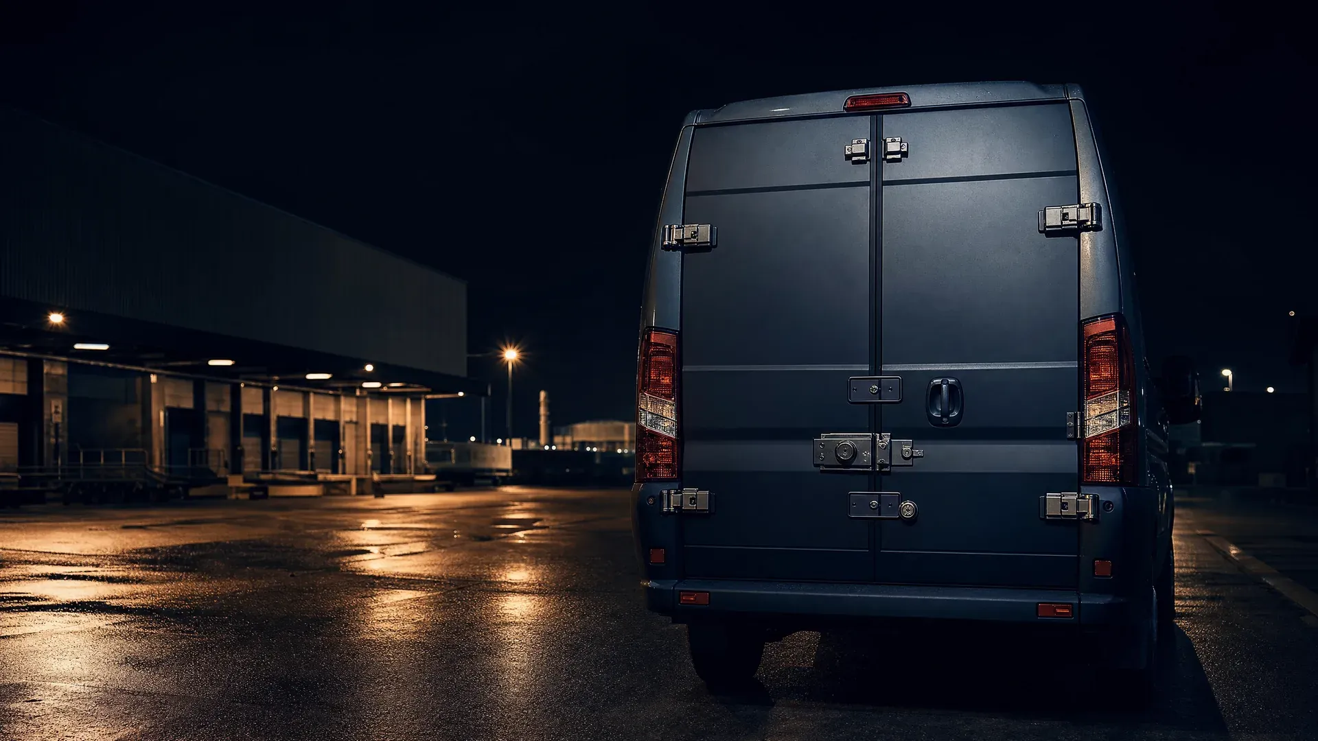 A locksmith working on the door lock of a van parked on a London street